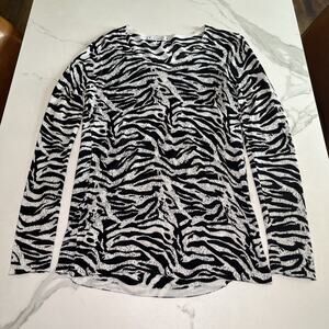 Kokun Cashmere Bamboo Long Sleeve Knit Tunic Top Size Medium Black White Sweater